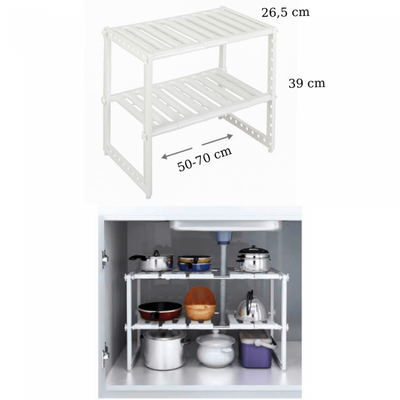 Raft Organizator Extensibil Sub Chiuveta Bucatarie, Baie, Alb