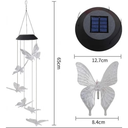 Decoratiune solara de gradina, 6 fluturi cu joc de lumini