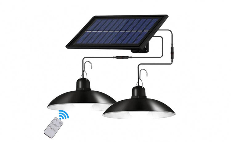 Set panou solar cu 2 becuri LED cu aplica, telecomanda, 50W